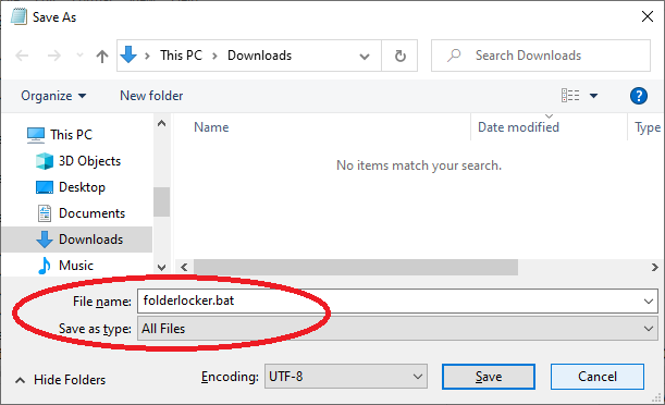 Save the folderlocker file as a batch file 