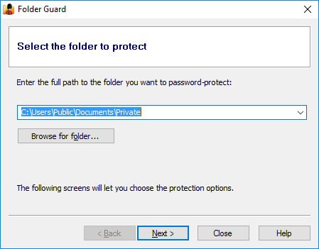 Select folder to lock with password 