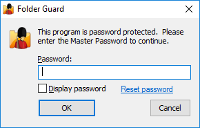 Use Master Password to pause Folder Guard protection 
