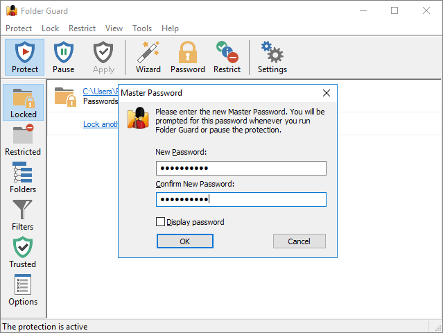 Set up or change Master Password of Folder Guard software 