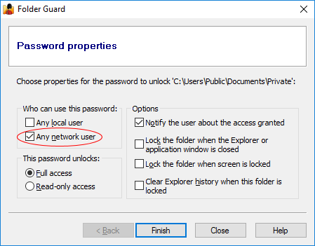 Password protect shared folder  