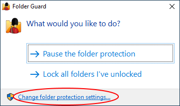 Change settings of Folder Guard protection 