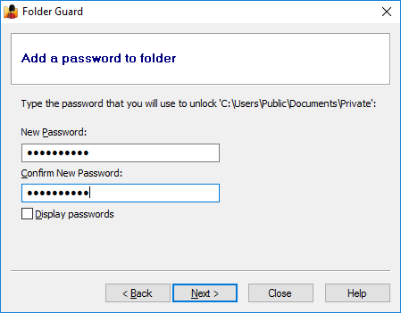 Specify password to lock folder 