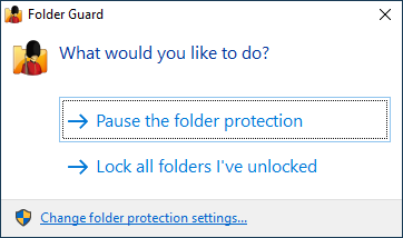 Pause protection of Folder Guard 