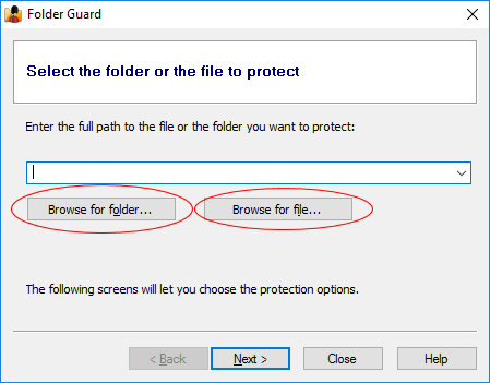 Specify the folder of the file to hide with Folder Guard 